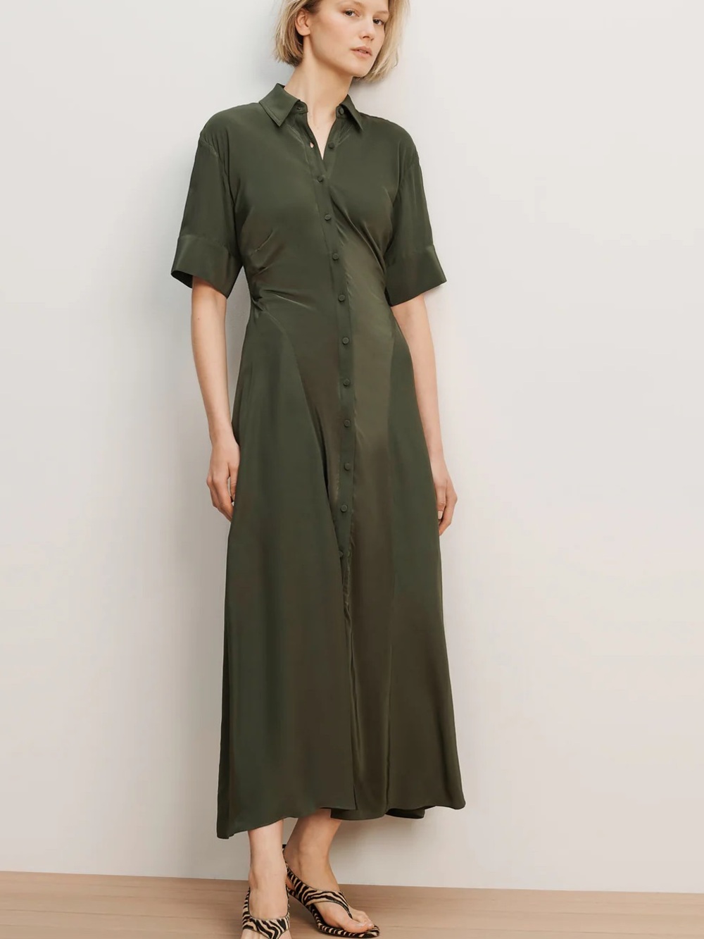 Veronica Beard Perenna Maxi Shirtdress in Loden